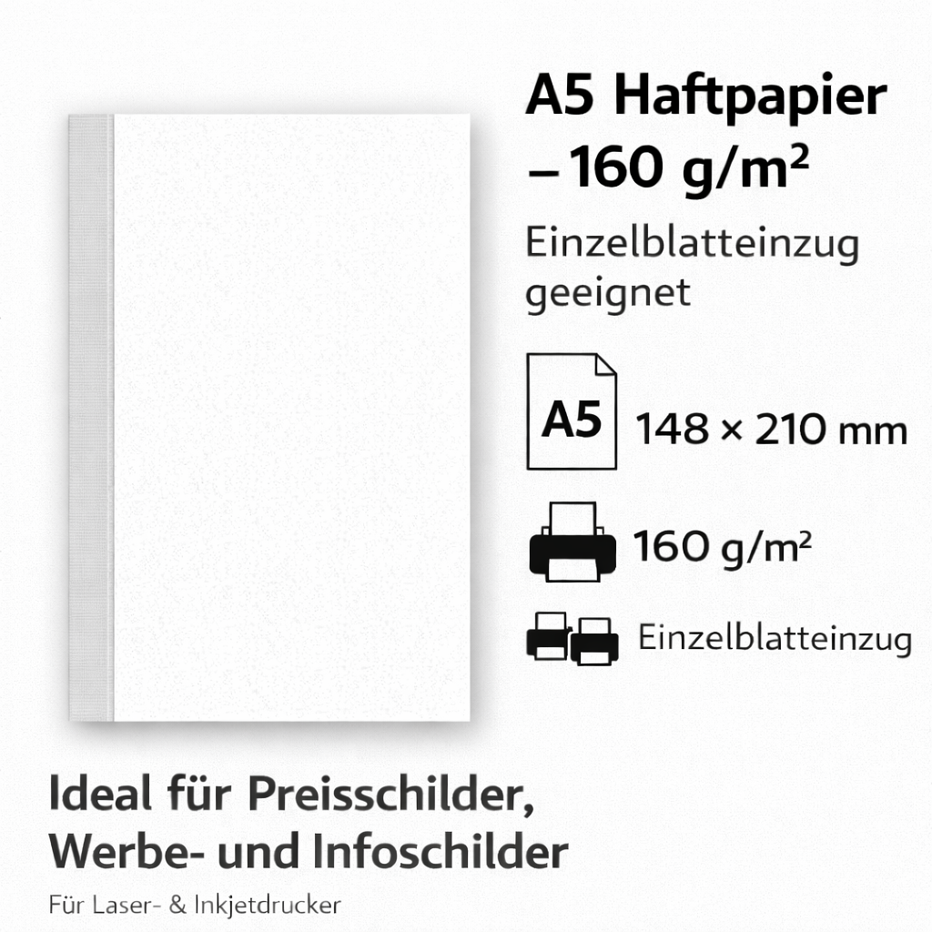 A5 Haftpapier 160g 250 Blatt Querformat